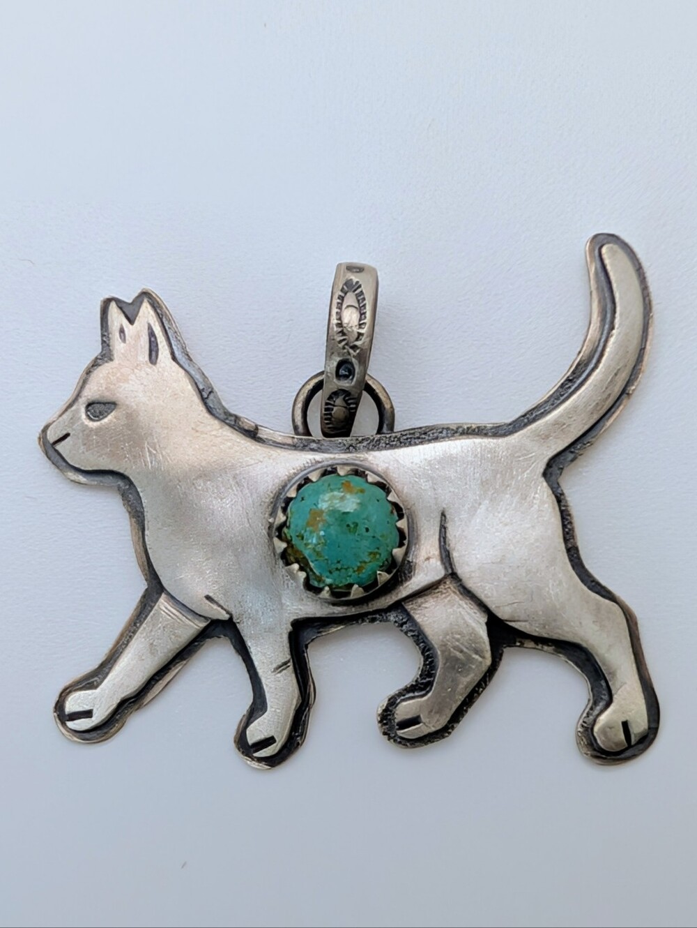 Kingman Turquoise Cat S925 Sterling Silver Gemstone Pendant